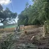 Professional land clearing service working on a lot with visible equipment and cleared area.